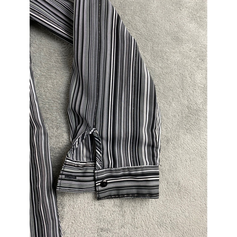 NOTATIONS Women Black Gray White Stripe Button Up Shirt Long Sleeve Size L - Picture 4 of 11